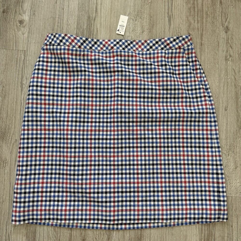 NWT Talbots Gingham Plaid A-Line Skirt 14W Red Blue White Preppy Classic Lined